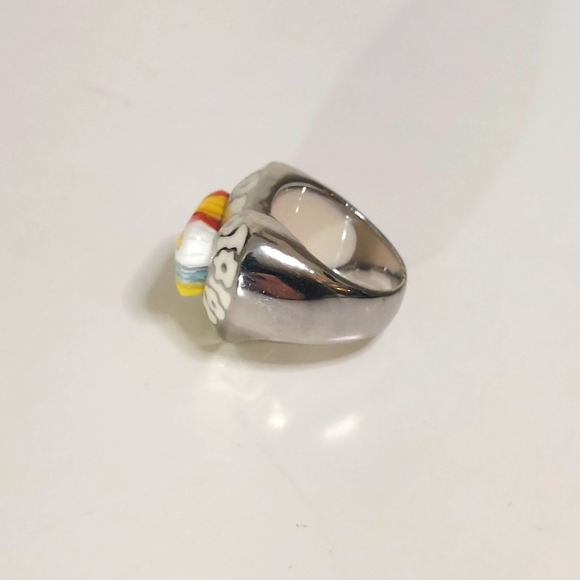 Raised Glass Heart Enamel Metal Statement Ring - Picture 2 of 10